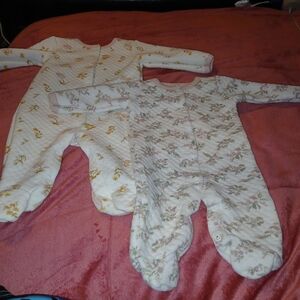 Floral and Yellow Print Quilted Footie Sleeper Set